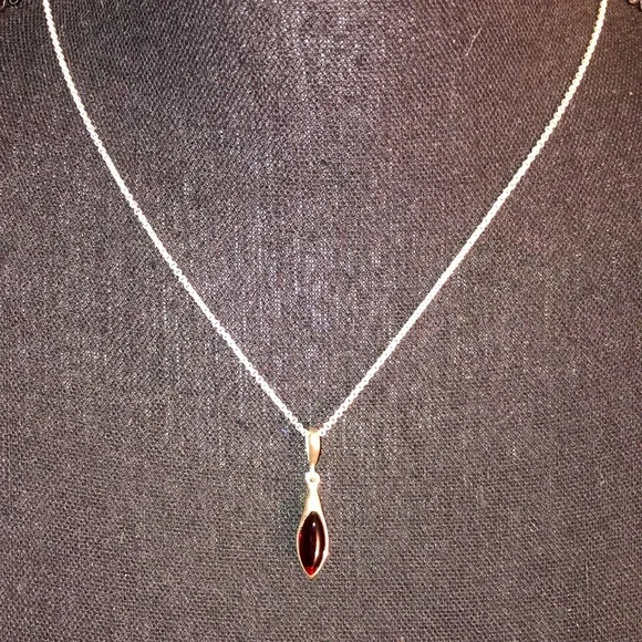 Genuine Dark Amber and silver necklace set with matching lever back earrings - Picture 1 of 6